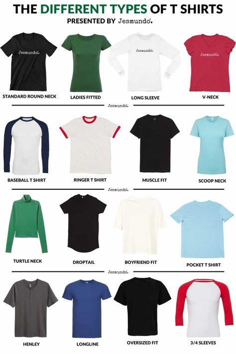 different types of t-shirts Tshirt Color Ideas, Types Of Shirts For Women With Names, Types Of Tshirt Women, Different Types Of Shirts Men, Winter T Shirts For Women, Types Of T Shirts For Women, Types Of T Shirts Men, T Shirt Names Ideas, Types Of Shirts Men