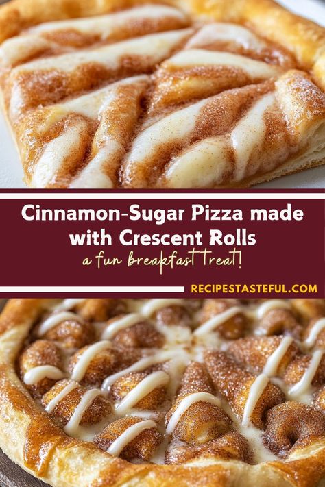 This easy and delightful dessert features a flaky crescent roll crust topped with a rich cinnamon-sugar mixture. Perfect for a quick treat or a cozy gathering, this Cinnamon-Sugar Pizza will satisfy your sweet tooth in no time! Cinnamon Sugar Crescent Rolls, Crescent Roll Recipes Appetizers, Easy Crescent Roll Recipes, Crescent Roll Recipes Dessert, Xmas Brunch, Recipes Using Crescent Rolls, Crescent Roll Appetizers, Crescent Roll Dessert, Crescent Breakfast