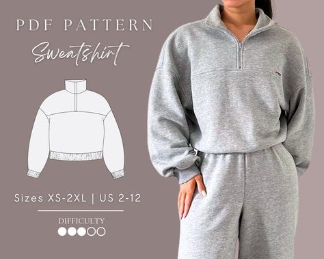 repattern - Etsy Kenya Sweatshirt Pattern Sewing, Sewing Sweatshirts, Sweatshirt Sewing Pattern, Hoodie Sewing Pattern, Half Zip Shirt, Sweatshirt Pattern, Design Sweatshirt, Sewing Fashion, Letter Format