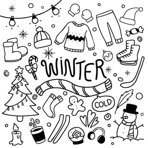 December Doodles, Winter Doodles, Calendar Doodles, Doodle Google, Whiteboard Ideas, Happy Doodles, Winter Drawings, Ipad Painting, Christmas Fonts Free