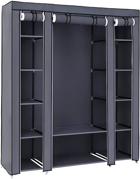 Amazon.com: SONGMICS 59 Inch Closet Organizer Wardrobe Closet Portable Closet shelves, Closet Storage Organizer with Non-woven Fabric, Quick and Easy to Assemble, Extra Strong and Durable, Gray ULSF03G: Home & Kitchen Basement Clothes Storage, Storage Organizer Ideas, Closet Cover, Plastic Wardrobe, Basement Room, Amazing Closets, Portable Wardrobe, Cloth Storage, Wood Wardrobe