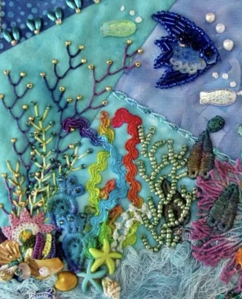 Sea Inspired Embroidery, Under The Sea Textiles, Underwater Embroidery, Sea Textiles, Textiles Final Piece, Mediterranean Culture, Nautical Embroidery, Textiles Gcse, Colour Aesthetic