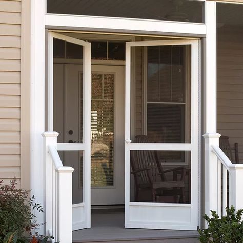 KIBY Canoe Creek Aluminum Screen Door | Wayfair.ca Screened In Porch French Doors, Double Screen Doors On Porch, Screened In Porch Doors, Front Porch Screened In Ideas, Screen In Front Porch, Screened In Front Porch Ideas, Exterior Screen Doors, Screened In Front Porch, Screened Porch Doors