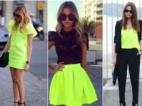 Ejemplos de mezclar el neón con negro. Neon Outfits Party, Bachlorette Outfit, Neon Party Outfits, Micro Mini Skirts, Outfit Trabajo, Dreamy Outfits, 80s Fashion Party, Neon Skirt, Dinner Party Outfits