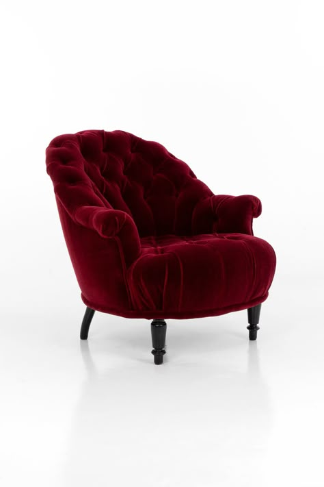 Red And Silver Aesthetic, Red Loveseat, Red Velvet Sofa, Red Velvet Chair, Red Accent Chair, Plush Armchair, Pretty Furniture, Classy Furniture, Velvet Room