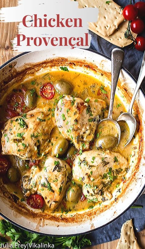 Chicken breasts cooked with herbs de Provence in a delicious white wine sauce. Herb De Provence Recipe, French Chicken Dishes, French Dinner Recipes, Chicken Provencal, Easy French Recipes, French Chicken, Chicken French, French Dinner, Czech Recipes