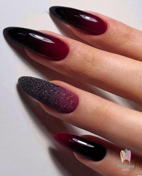 Vampy Nails, Red Ombre Nails, Plum Nails, Unghie Sfumate, French Pedicure, Her Nails, Glamorous Nails, Shiny Nails, Almond Acrylic Nails