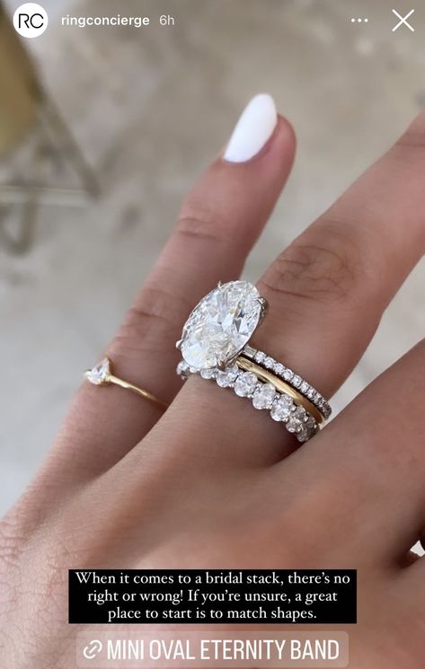 4 Carat Wedding Ring Set, Whitney Simmons Engagement Ring, Wedding Ring Upgrades, Wedding Bands To Pair With Oval, Wedding Ring With 2 Bands, Stacked Wedding Bands Mixed Metal, Two Band Wedding Ring, White Gold Engagement Ring With Gold Wedding Band, Silver Wedding Ring With Gold Band