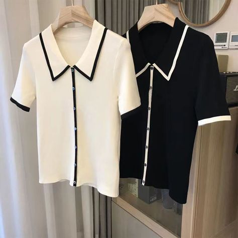 Womens Blouses Summer, Korean Top, Korean Tops, Patchwork Shirt, Clothes Korean Style, Fashion Templates, Female Shorts, Y2k Aesthetic Outfits, Collars For Women