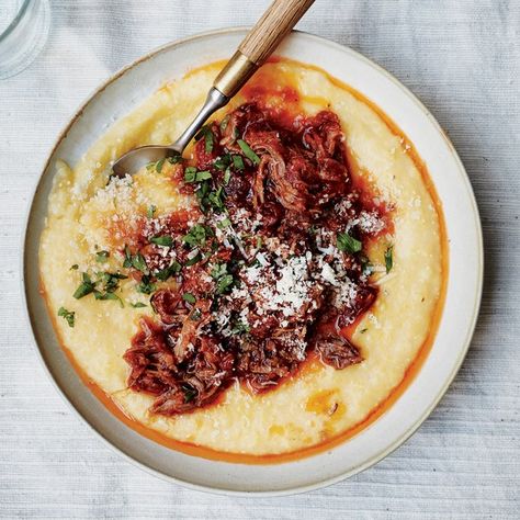 Pork Ragù Over Creamy Polenta Baked Polenta, Pork Ragu, Polenta Recipes, Creamy Polenta, Pasta Night, Cozy Meals, Pork Dishes, Cereal Recipes, Grits