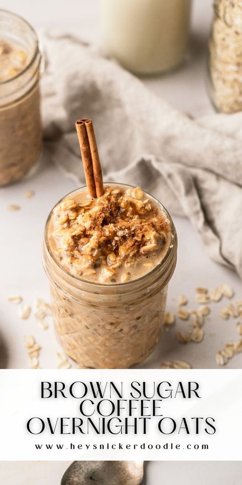 Brown sugar, espresso powder and cinnamon are combined with oat milk to give this overnight oats recipe all the flavor of your favorite Starbucks coffee drink...in a healthy breakfast form! These brown sugar coffee overnight oats are a perfect way to start your day. Brown Sugar Espresso, Coffee Overnight Oats, Brown Sugar Coffee, Healthy Filling Breakfast, Oats In A Jar, Hot For Food, Overnight Oats Recipe Easy, Best Overnight Oats, Overnight Oats In A Jar