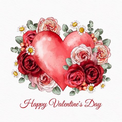 Watercolor valentine's day flowers illus... | Free Vector #Freepik #freevector #watercolor #flowers #love #nature Valentine's Day Illustration, Valentine's Day Flowers, Valentines Watercolor, Valentines Illustration, Valentines Day Cat, Valentine Picture, Happy Valentines Day Images, Valentine Images, Valentines Day Wishes