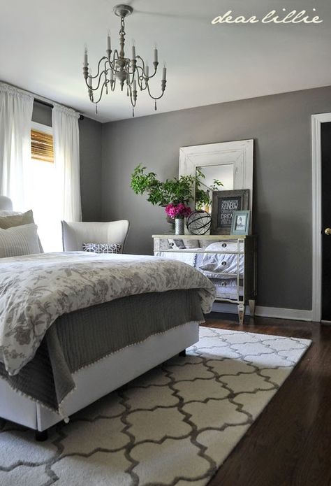 The Best Gray Paint Colors for Your Home -- Graystone in the bedroom Gray Bedroom Walls, Design Ložnic, Gray Walls, Bedroom Color Schemes, Bedroom Paint Colors, Trendy Bedroom, Gray Bedroom, Rugs Usa, Bedroom Paint