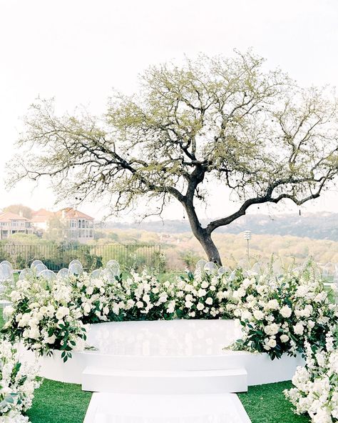 Center Stage Floors on Instagram: “A remarkable outdoor set-up for a one-of-a-kind couple. This wedding features our white acrylic, rounded ceremonial stage, and blooming…” Ceremony Platform, Costa Rican Wedding, Princess And The Frog Wedding, Burnt Orange Wedding Theme, Aisle Florals, Frog Wedding, Pew Decor, Orange Wedding Theme, Ceremony Decorations Outdoor