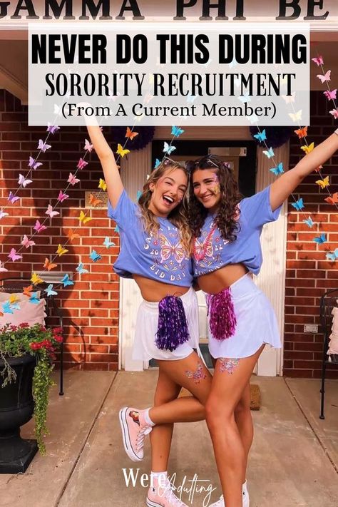 Please do not do this during sorority recruitment #sororityrecruitment #rushmistakes College Sorority Outfits, Rush Week Themes, Greek Life Aesthetic, Sorority Recruitment Outfits Rush Week, Sorority Rush Week Outfits, Sorority Paddles Ideas, Sorority Recruitment Tips, Sorority Rush Week, Sorority Bid Day Themes