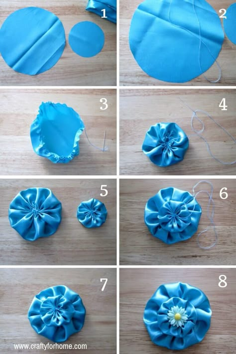 4 Easy Ways To Make Fabric Flower | Learn how easy to make four different fabric flowers, and you can use it for any crafts around the house, embellish the cloth, gift wrapping, hair accessories, also craft for sale. #fabricflowers #easytutorials #fabricflowertutorials #easycraftforkids #easycraftforteens for full tutorials on www.craftyforhome.com Cloth Gift Wrapping, Make Fabric Flowers, Making Fabric Flowers, Diy Flores, Fleurs Diy, Flower Decorations Diy, Fabric Flower Tutorial, Handmade Flowers Fabric, Cloth Flowers