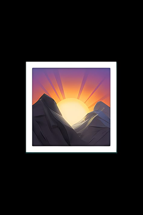 The emoji 🌄 depicts a beautiful sunrise over a mountain range. The image shows a bright orange and yellow sun rising from behind the mountains, casting a warm glow over the landscape. The mountains are depicted as dark silhouettes against the bright sky, with jagged peaks and ridges visible. The overall effect is one of natural beauty and tranquility, evoking a sense of peace and serenity. Insta Emojis, Sunrise Over Mountains, Apple Emoji, Smart Aesthetic, Lego Hotel, Apple Emojis, Geometric Photography, Pictures Of The Sun, Emojis Iphone