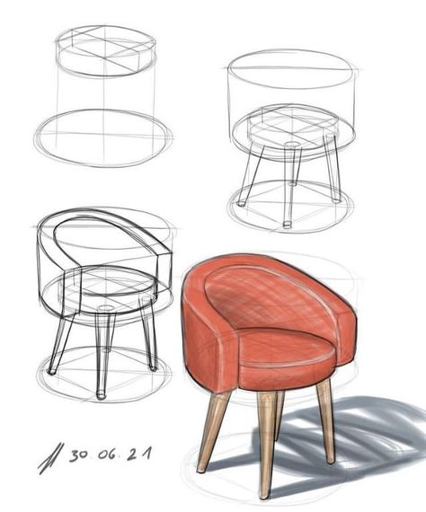 Furniture Drawings Sketch, Sketch Furniture Design, Industrial Design Sketchbook, Furniture Sketches Interiors, Industrial Design Sketch Tutorial, Interior Design Drawings For Beginners, Interior Design Sketches For Beginners, Furniture Sketches Drawings, Sketching Furniture