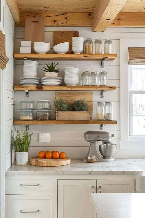 32 Functional Open Shelving Kitchen Ideas for Better Organization Open Shelf Kitchen Ideas, Shelving Kitchen Ideas, Open Shelving Kitchen Ideas, Kitchen With Open Shelves, Shelving In Kitchen, Kitchen With Open Shelving, Open Shelving Kitchen, Kitchen Open Shelves, Shelving Kitchen