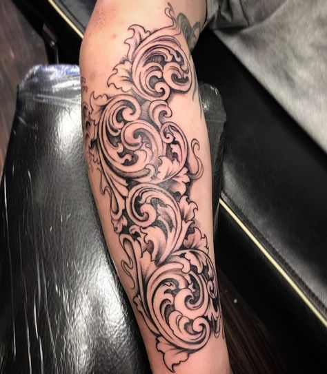 Aimee on Instagram: “filigree ~ . #coloradotattoo #filigreetattoo #fillertattoo” Baroque Filigree Tattoo, Filagree Design Tattoo Outline, Filigree Tattoo Women, Filigree Tattoo Designs, Tattoos For Ed, Tooled Leather Tattoo, Sleeve Tattoo Inspiration, Ink Drawing Ideas, Tattoo Ideas Placement