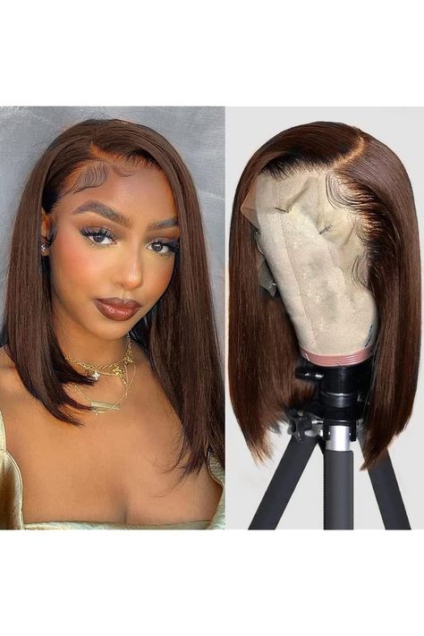 Light Brown Bob Wig Human Hair 13x4 HD Lace Front Wig 100% Unprocessed Brazilian Virgin Human Hair #4 Bob Wigs 160% Density Pre Plucked Natural Hairline with Baby Hair Brown Color Bob for Women(10&#34;) Hair Brown Color, Light Brown Bob, Brown Bob Wig, Lace Front Natural, 12 Inch Hair, Side Part Bob, Color Bob, Hair Front, Hair Short Bob