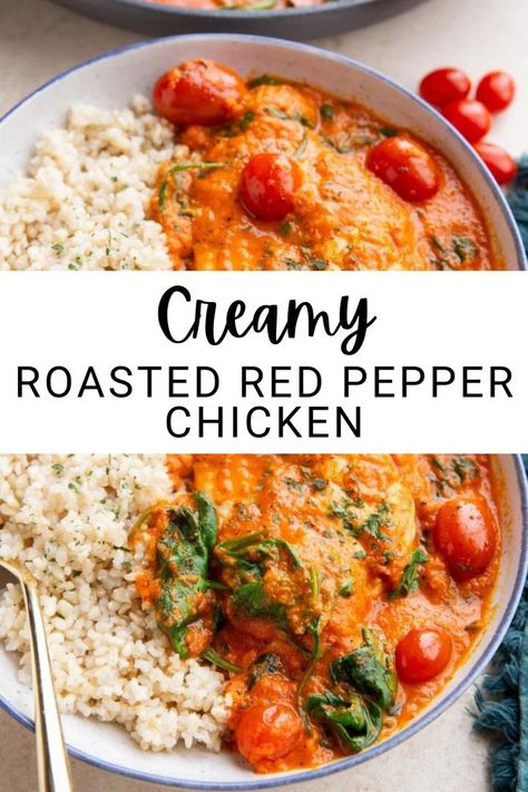 Creamy Roasted Red Pepper Chicken Breasts highlight juicy pan-seared chicken in a rustic dairy-free creamy sauce into a delightful restaurant-quality main dish. Serve it with your favorite side dishes for a complete meal. Chicken Red Pepper Recipe, Roasted Red Pepper Chicken, Roasted Red Peppers Recipes, Red Pepper Chicken, Chicken Thighs Dinner, Red Pepper Recipes, Red Sauce Recipe, Roasted Red Pepper Pasta, Red Pepper Pasta