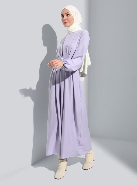 Lilac - Modest Dress Baby Purple Dress, Lavender Outfits, Kuromi Birthday, Hijabi Dresses, Purple Satin Dress, Lavender Outfit, Lavender Mist, Lilac Grey, Islamic Dress