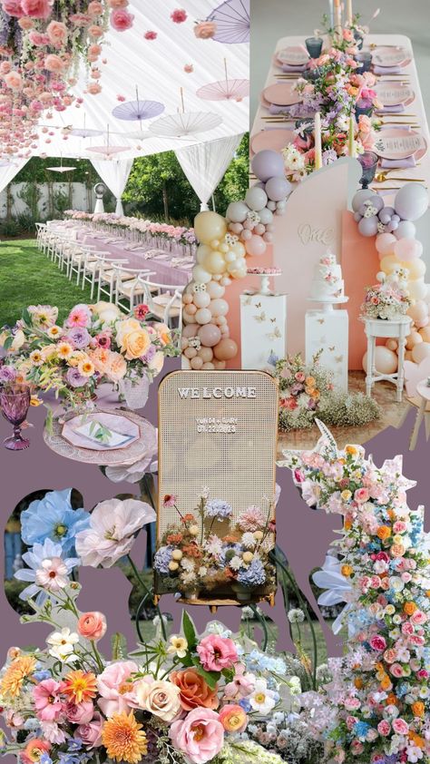 #pastelweddings #pastel #decor #bridetobe #pastelaesthetic #weddingaesthetic Pastel Color Bday Theme, Pastel Garden Party Decoration, Pastel Colors Theme Party, Colourful Birthday Theme, Pastel Pink Birthday Theme, Pastel Wedding Theme Decoration, Floral Themed Birthday Party, Pastel Theme Birthday, Pastel Bridal Shower Ideas