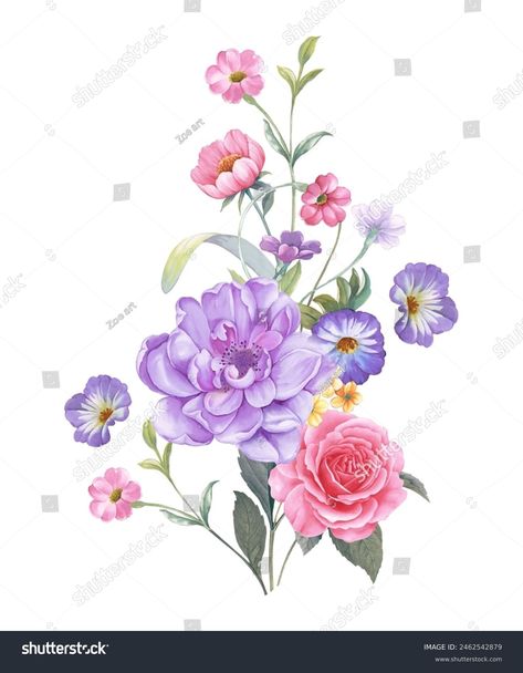 Flowers Watercolor Illustrationmanual Compositionseamless Patterndesign Cover Stock Illustration 2462542879 | Shutterstock Digital Watercolor Flowers, Flower Art Images, Flowers Watercolor, Channel Art, House Vector, Color Palette Generator, Digital Flowers, Holiday Illustrations, Collage Maker