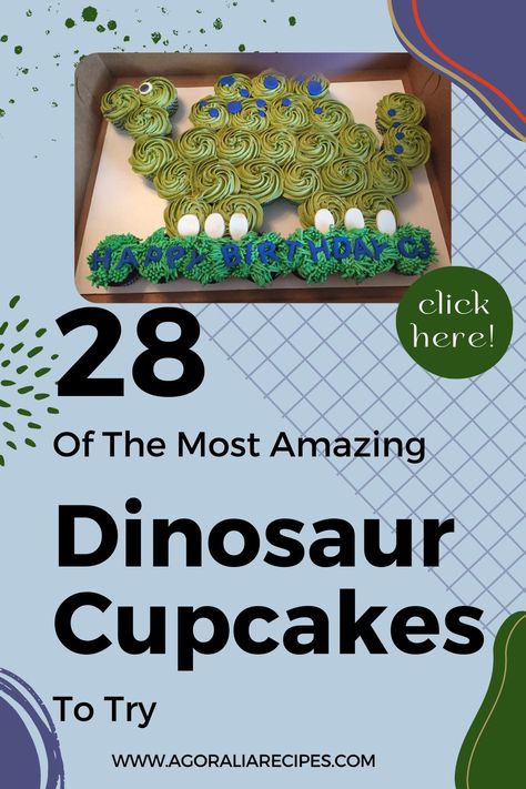 We all have fond memories of watching dinosaur movies as kids, which ignited our fascination with these incredible creatures. If your child's birthday is approaching and you're planning a dinosaur-themed party, look no further. We're here to provide you with delectable and visually appealing Dinosaur Cupcakes. Follow our recipes to create and decorate these cupcakes easily in your own kitchen. Dinosaur Cupcake Cake Template, Dinosaur Cake And Cupcakes, Easy Dinosaur Cupcakes, Cupcake Dinosaur Cake, Dinosaur Cupcakes Boys, Dinosaur Pull Apart Cupcakes, Dino Cupcake Cake, Dinasour Cupcakes Ideas, Dinosaur Cupcake Ideas