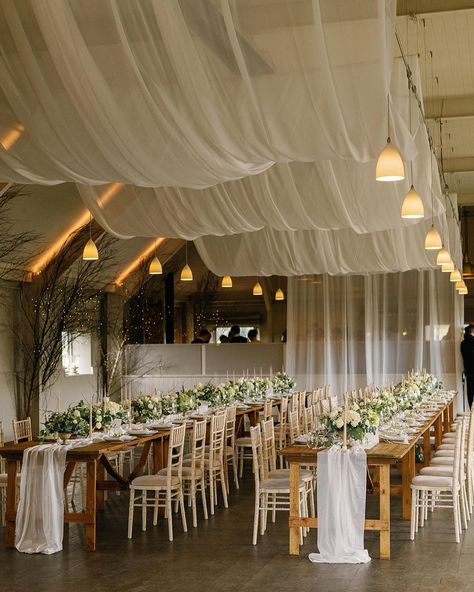 Draping Wedding, Wedding Ceiling, Romantic Florals, Barn Wedding Decorations, Dream Wedding Decorations, Dream Wedding Venues, Wedding Decor Style, Wedding Hall, Venue Decor