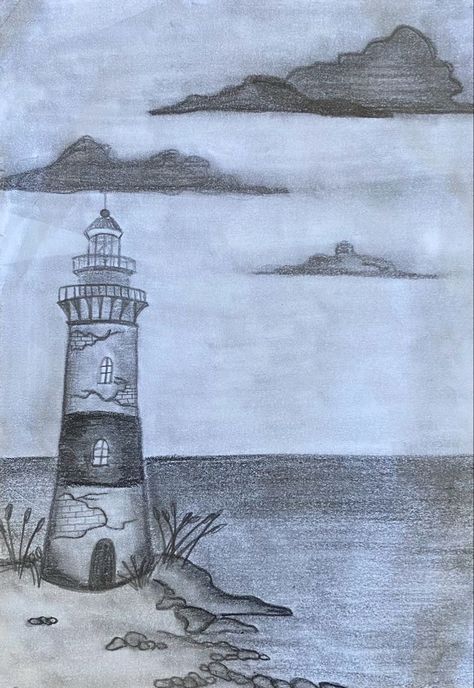 Seascape Pencil Sketch, Drawing Ideas Easy Ocean, Sea Sketch Ocean, Beach Scene Drawing Pencil, Sea Sketch Pencil, Ocean Drawing Pencil, Sea Scape Drawing, Sea Drawing Pencil, Ocean Pencil Drawing