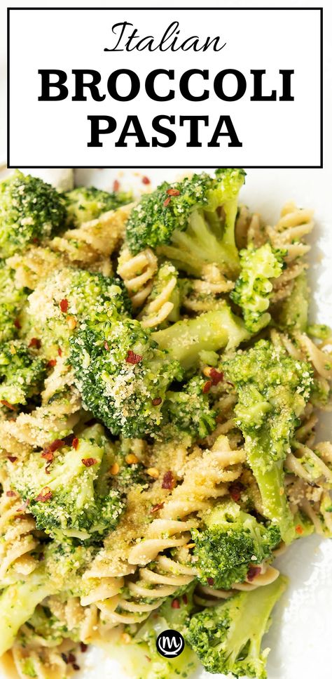 Broccoli, chili flakes, garlic, olive oil and pasta tossed with toasted breadcrumbs taste absolutely delicious! #veganrecipes #broccolirecipes #easydinnerrecipes #cheapmeals #pastarecipes #healthydinnerrecipes Vegan Broccoli Pasta, Fusilli Recipes, Italian Broccoli, Pasta Fusilli, Broccoli Pasta Recipe, Vegan Pasta Dish, Vegan Broccoli, Garlic Broccoli, Healthy Budget