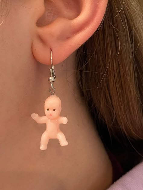 Cute Weird Earrings, Cute Funny Earrings, Weird Earing, Plastic Baby Earrings, Cute Earrings To Make, Weird Earrings Aesthetic, Thanksgiving Diy Decor, Silly Earrings, Crazy Earrings