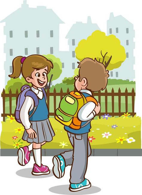 children going to school cartoon vector Coloring Mask, Illustration Traditional, Oil Painting Background, English Learning Books, School Illustration, Illustration Art Kids, Hindi Books, School Cartoon, Dancers Art