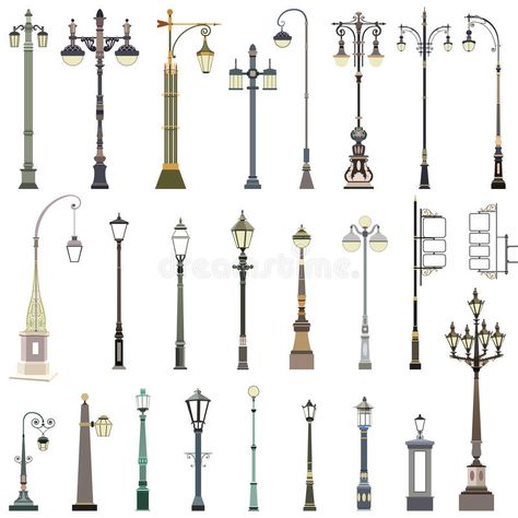 Collection of street lamps stock illustration Architecture Concept Sketch, Modern Outdoor Lamp, Vector Library, Street Light Design, Lamp Tattoo, Film Reference, Architectural Columns, Wedding Backdrop Design, Light Pole