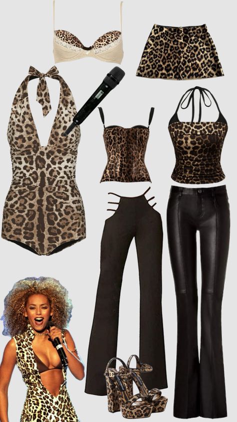 Scary spice 🎤🐆 Ugly Coyote Outfit, Coyote Ugly Outfit Halloween, Coyote Ugly Aesthetic Outfits, Coyote Ugly Outfit Style, Coyote Ugly Outfits, Scary Spice Outfit, Coyote Ugly Outfit Ideas, Coyote Ugly Aesthetic, Icon Costumes