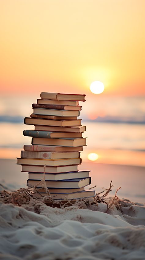 A mesmerizing wallpaper displaying a stack of old books against a stunning sunset on the beach, offering a serene and nostalgic phone background. Image Girly, Book Background, Book Wallpaper, Sunset Wallpaper, Backgrounds Phone Wallpapers, Cute Wallpaper For Phone, Phone Wallpaper Images, Book Images, Jolie Photo