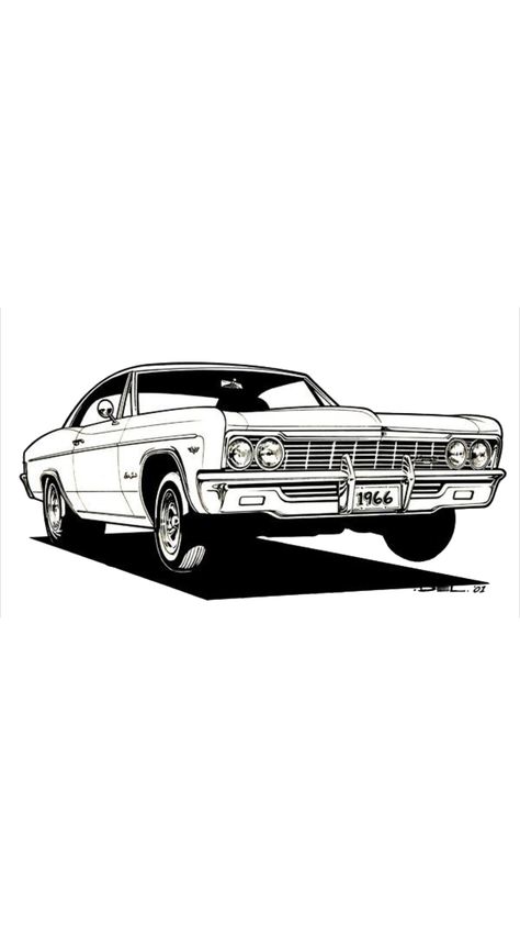 Tattoo Spreadsheet, Vintage Car Sketch, Cadillac Tattoo, 1966 Chevy Impala, Impala Car, New York Drawing, Old Scool, Best Tattoo Ever, Lowrider Art