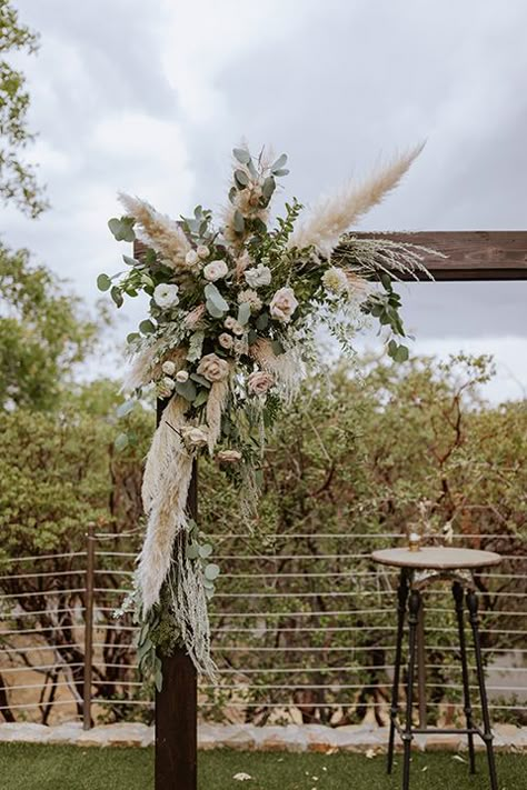 Pampas And Greenery Wedding Arch, Pampas Grass Wedding Arbor, Wedding Arch Flowers Pampas, Pampas Grass Wedding Gazebo, Pompous Grass Wedding Decorations, Pampas Grass Arch Decor, Greenery And Pampas Grass Wedding Arch, Pampas Greenery Wedding, Eucalyptus And Pampas Grass Wedding Decor