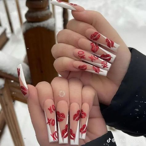 Vday Nails, Acrylic Nail Set, Nail Designs Valentines, Valentine Nails, Girly Acrylic Nails, Short Square Acrylic Nails, Long Acrylic Nails Coffin, Long Square Acrylic Nails, Ideas Nails