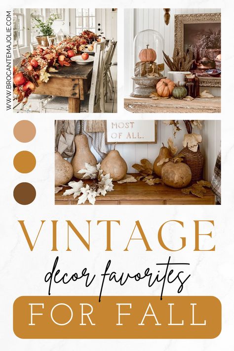 There's something special about vintage fall decor that captures the essence of the season. Explore fall decor ideas that evoke a sense of nostalgia and warmth. Transform your space into a cozy retreat with our carefully chosen pieces that bring the magic of autumn indoors. Modern Vintage Fall Decor, French Country Fall Porch Decor, Joanna Gaines Fall Decor Ideas, Vintage Fall Decor Ideas Diy, European Fall Decor, Fall Vinyettes Display, English Country Fall Decor, Fall Cabinet Decor Ideas, Fall Sideboard Decor