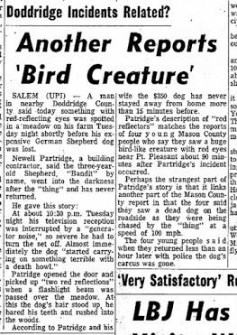 Theresa's Haunted History of the Tri-State: September 2020 Mothman Newspaper, Mothman Sightings, German Shepherd Names, Dead Dog, Haunted History, Creepy Facts, Point Pleasant, Man And Wife, Newspaper Article