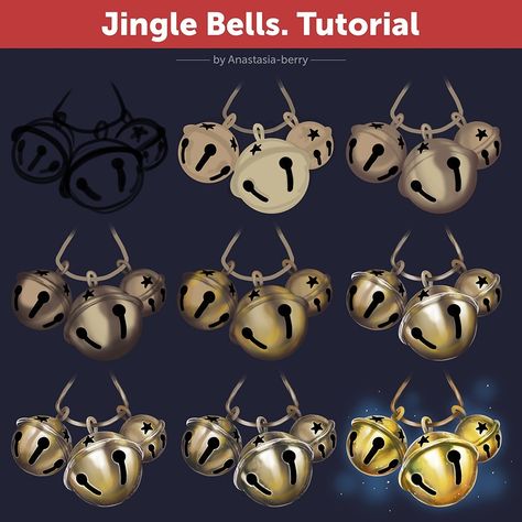 Jingle Bells. Tutorial | Patreon Bell Drawing Reference, How To Draw A Bell, Jingle Bell Drawing, Bells Drawing, Bell Drawing, Digital Art Practice, Magic Tutorial, Shadow Tutorial, Pro Create