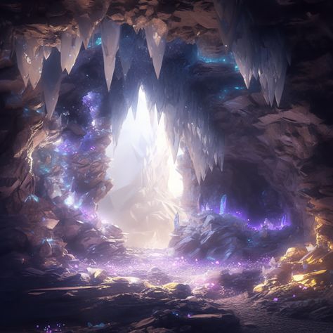 Fantasy Cave, Cave Drawings, Crystal Drawing, Httyd 3, Witchy Wallpaper, Crystal Cave, Dnd Campaign, Magic Aesthetic, Fantasy Setting