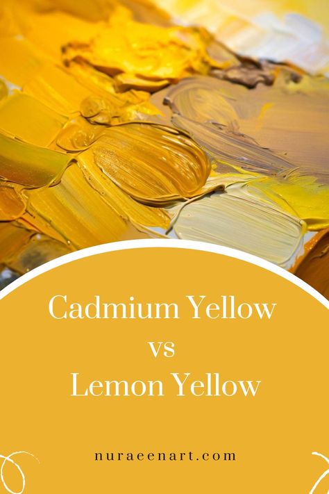 comparison between cadmium yellow and lemon yellow color Warm Yellow Aesthetic, Cadmium Yellow, Colour Swatches, Color Mixing Chart, Mixing Colors, Inspiration Logo, Painting Art Lesson, Yellow Aesthetic, Yellow Art