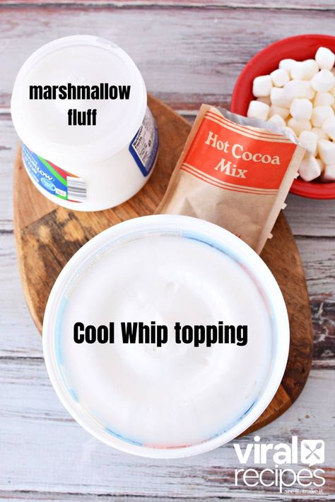 Cool Whip And Marshmallow Fluff, Hot Chocolate Cool Whip Dip, Cool Whip Hot Cocoa Dip, Hot Coco Dip Recipe, Hot Chocolate Dip Cool Whip, Hot Cocoa Dip With Marshmallow Fluff, Marshmallow Fluff Recipes Easy, Christmas Fluff Dip, Hot Coco Dip