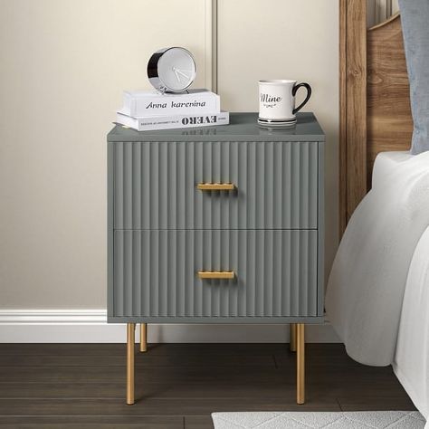 Paul Multifunctional 2-Drawer Nightstand with Metal Legs by HULALA HOME - Bed Bath & Beyond - 35752518 Storage Nightstand, Chest Cabinet, Palettes Color, Nightstand Storage, 2 Drawer Nightstand, Gray Bedroom, Drawer Storage, Drawer Nightstand, Furniture Outlet