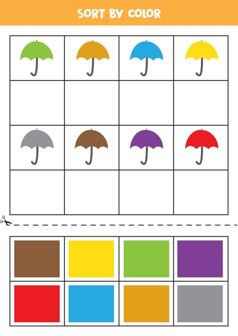 Cute Umbrellas, Cut And Glue, Kids Worksheets Preschool, Preschool Colors, Math Games For Kids, Preschool Activities Toddler, Colorful Umbrellas, Baby Learning Activities, Sorting Activities