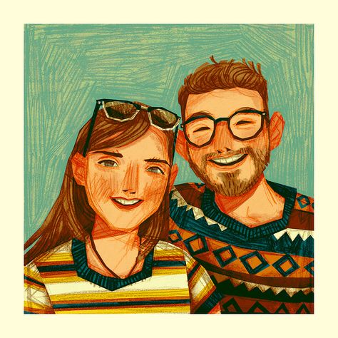 Portraits - Round 3 on Behance Custom Portrait Illustration, Art Mignon, Arte Van Gogh, Portrait Cartoon, Couple Illustration, Art Et Illustration, Portrait Illustration, Illustration Character Design, A Drawing